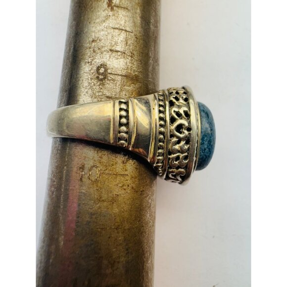 Vintage Chunky Lapis Lazuli Ring Sterling Silver 925 Boho Statement Jewelry Size - Picture 8 of 10